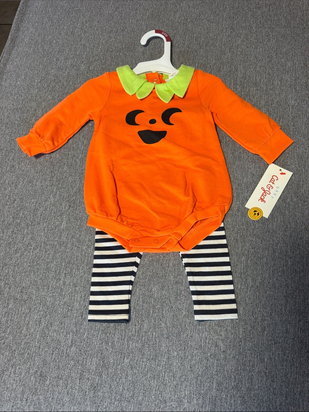 Carters Orange Pumpkin Face Baby Costume Bodysuit with Striped Leggings